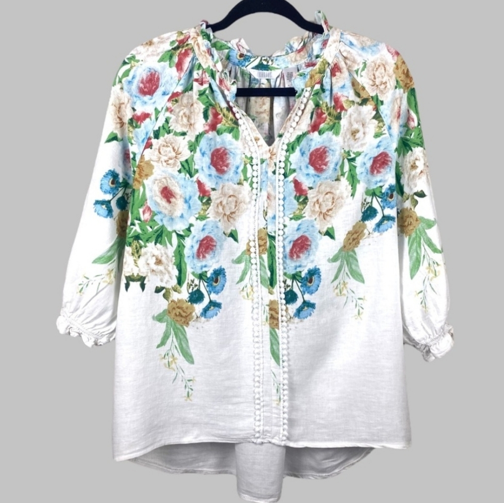 Kaktus Linen Rayon V-neck Painted Floral Blouse